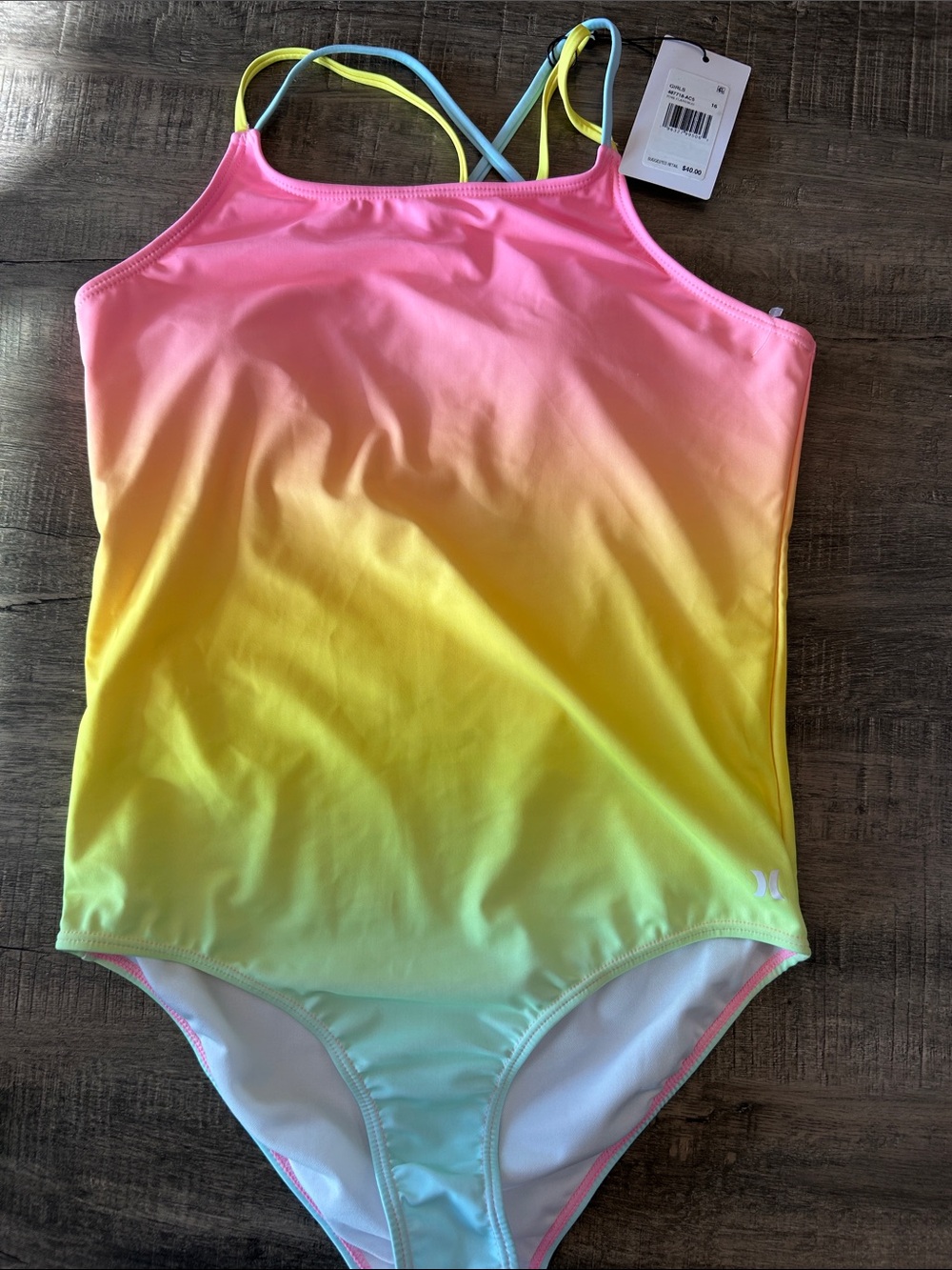 Hurley Girls Ombre Swim One-Piece in Pink, Yellow, Aqua